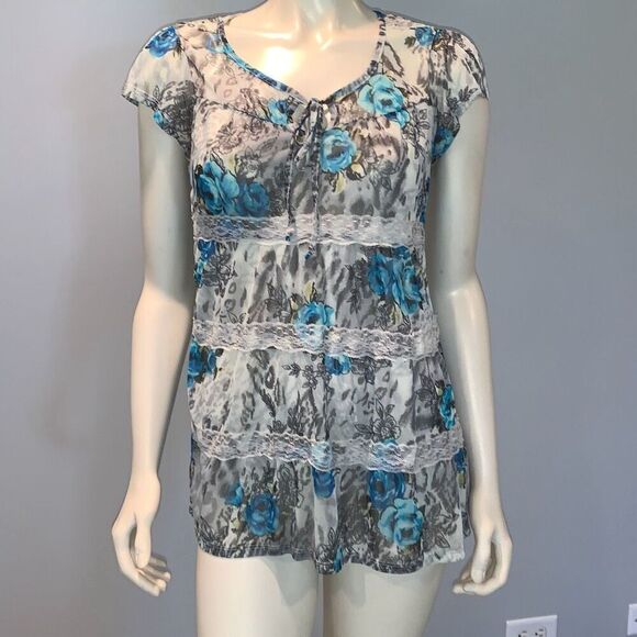 Vintage 90’s Y2K Self Esteem Sheer Chiffon Tiered Lace Babydoll Top Size Large - Picture 15 of 16